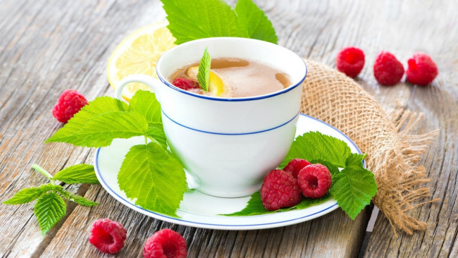 Обои картинки фото еда, напитки,  Чай, малина, чай, чашка, лимон