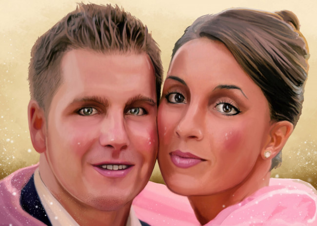 Обои картинки фото рисованное, живопись, девушка, мужчина, фон, взгляд, портрет