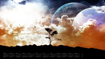 Картинка календари фэнтези планета дерево 2018 облака