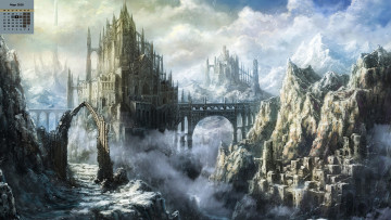 Картинка календари фэнтези замок 2018 здание мост