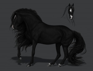 Картинка рисованное животные +лошади конь фон грива