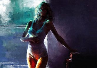 Картинка рисованное живопись девушка фон