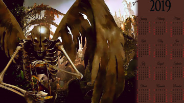 Картинка календари фэнтези часы нежить крылья скелет