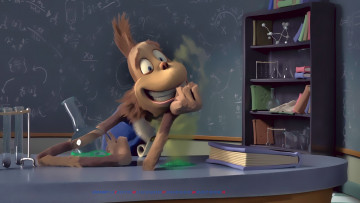 обоя календари, кино,  мультфильмы, колба, обезьяна, шкаф, книга