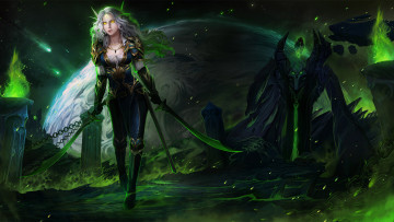 Картинка видео+игры world+of+warcraft девушка фон взгляд униформа меч