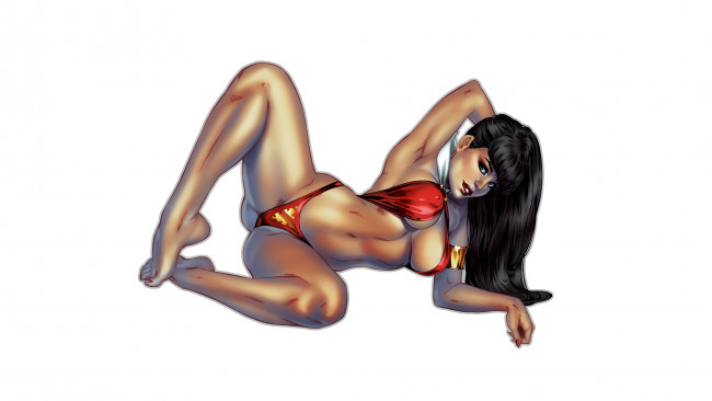 Обои картинки фото рисованное, комиксы, девушка, фон, взгляд, купальник