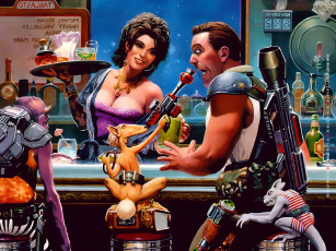 Картинка календари фэнтези мужчина женщина бар существо оружие официантка calendar 2020