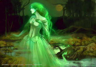 Картинка календари фэнтези скелет привидение девушка болото природа calendar 2020