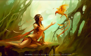 Картинка календари фэнтези девушка птица 2020 calendar