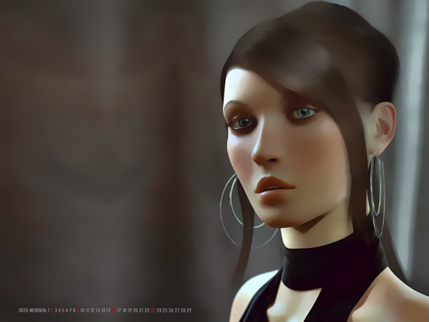 Обои картинки фото календари, 3д-графика, женщина, девушка, лицо, взгляд, серьги, бижутерия, calendar, 2020