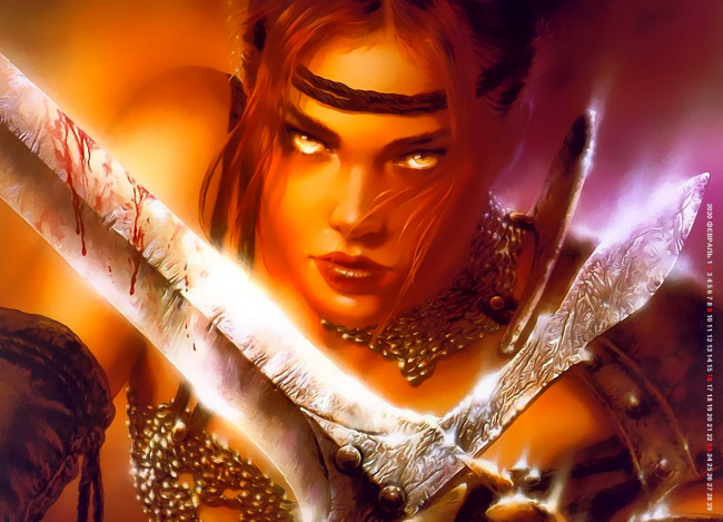 Обои картинки фото календари, фэнтези, взгляд, лицо, оружие, девушка, воительница, calendar, 2020