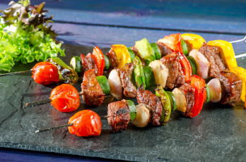 Картинка еда шашлык +барбекю помидоры мясо перец