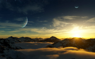 Картинка разное компьютерный+дизайн горы снег облака небо планеты