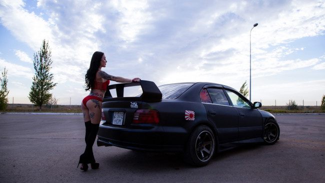 Обои картинки фото автомобили, -авто с девушками, mitsubishi, galant