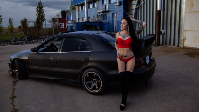 Обои картинки фото автомобили, -авто с девушками, mitsubishi, galant