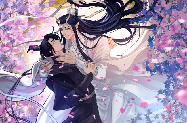 Обои картинки фото аниме, mo dao zu shi, лань, сичэнь, цзян, чэн, дракон, весна, цветение