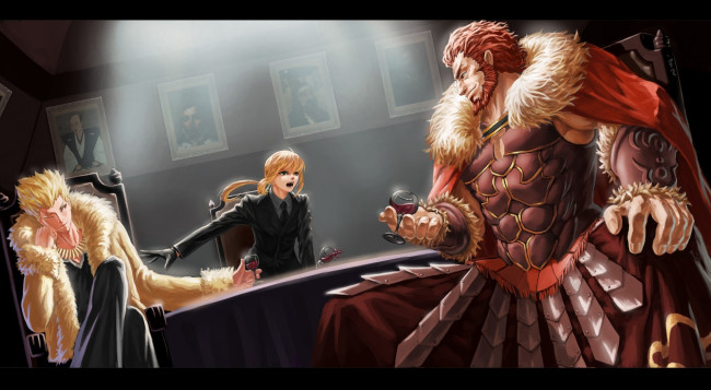 Обои картинки фото аниме, fate, zero, fatezero, rider, gilgamesh, saber