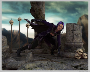 Картинка 3д+графика amazon+ амазонки черепа девушка нож