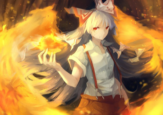 Картинка аниме touhou бант крылья fujiwara no mokou shuzi арт огонь магия девушка