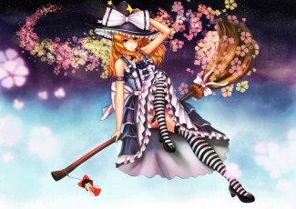 Картинка аниме touhou kirisame marisa девушка ytoy art магия метла улыбка взгляд