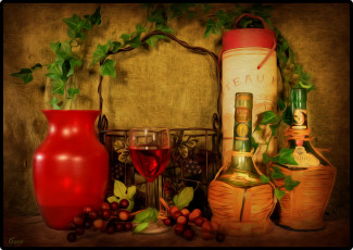 Картинка рисованные -+другое натюрморт листва банки бутылки