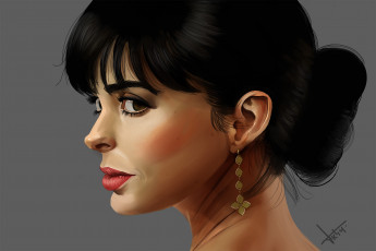 Картинка рисованные люди взгляд карие глаза волосы шея серьги фон