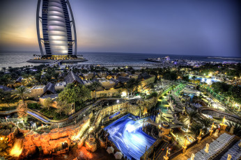 Картинка dubai+uae города дубаи+ оаэ вечер побережье здания огни
