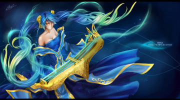 Картинка league+of+legends видео+игры платье волосы девушка league of legends sona