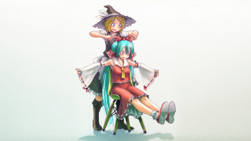 Картинка аниме vocaloid арт takouji touhou hatsune miku kagamine rin девушки косплей шляпа бант