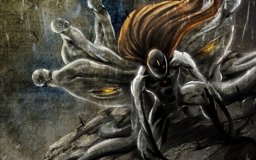Картинка аниме bleach блич арт монстр волосы черепа дождь
