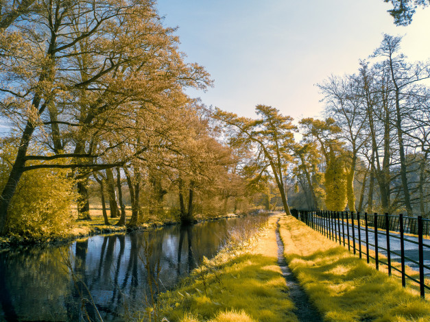 Обои картинки фото природа, дороги, река, дорога, лес, осень