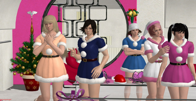 Обои картинки фото 3д графика, people , люди, девушки, елка, праздник