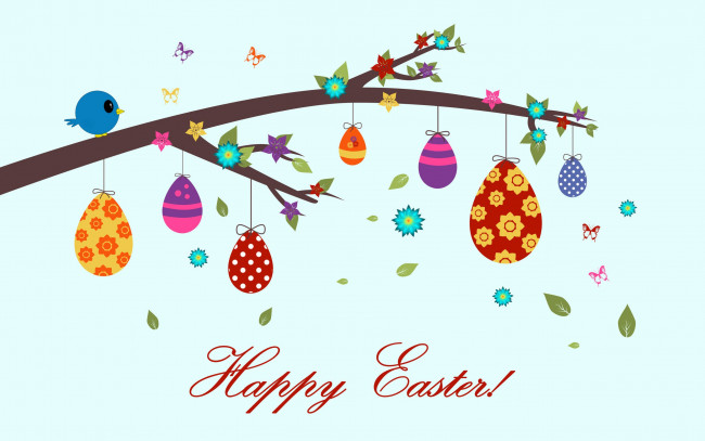 Обои картинки фото праздничные, пасха, ветка, бабочки