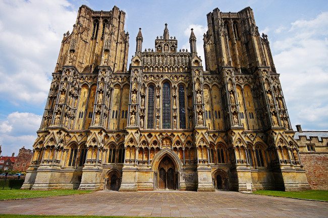 Обои картинки фото wells cathedral, города, - католические соборы,  костелы,  аббатства, собор, площадь