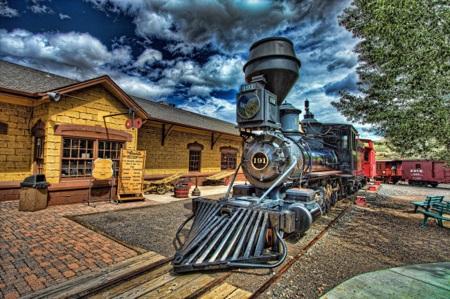 Обои картинки фото техника, паровозы, полустанок, паровоз, рельсы, дорога, железная