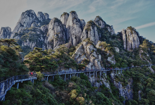 Обои картинки фото природа, горы, мост, лес, скалы