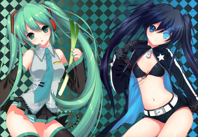 Обои картинки фото аниме, vocaloid, art, dmyo, hatsune, miku, black, rock, shooter