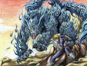 Картинка разное арты арт рисунок карандашом биджу кот девушка джинчурики