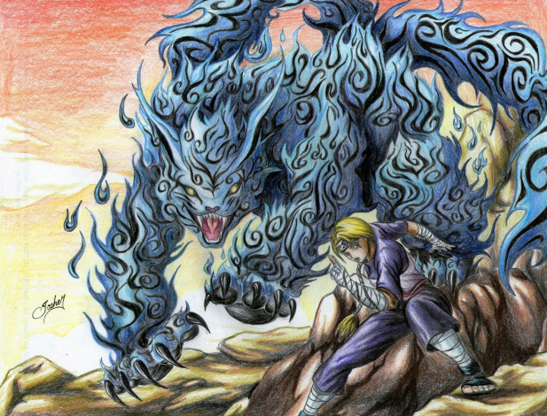 Обои картинки фото разное, арты, арт, рисунок, карандашом, биджу, кот, девушка, джинчурики