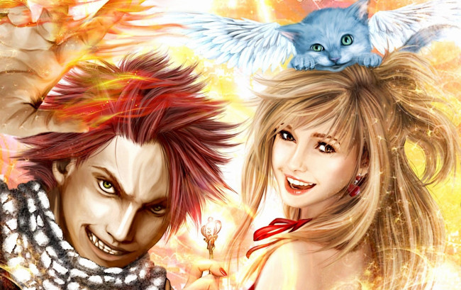 Обои картинки фото разное, арты, арт, парень, девушка, хвост, феи, аниме
