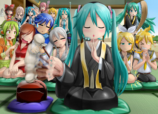 Картинка аниме vocaloid взгляд девушки фон