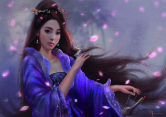 Картинка фэнтези девушки япония взгляд венок девушка арт чай волосы