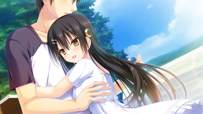 Обои картинки фото аниме, unknown,  другое, фон, взгляд, девушка, парень