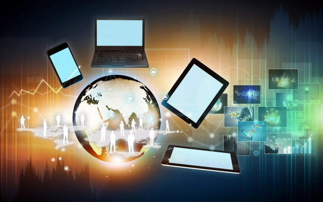 Обои картинки фото компьютеры, -unknown , разное, ноутбук, планшет, смартфон, люди, связь, планета, телефон