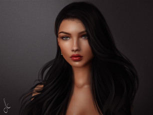 Картинка 3д+графика портрет+ portraits красотка волосы лицо фон брюнетка взгляд