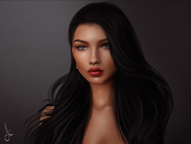 Обои картинки фото 3д графика, портрет , portraits, красотка, волосы, лицо, фон, брюнетка, взгляд