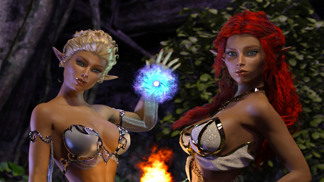 Обои картинки фото 3д графика, эльфы , elves, фон, взгляд, девушки