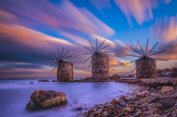 Картинка разное мельницы море побережье вечер