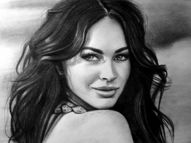 Обои картинки фото рисованное, люди, улыбка, взгляд, фон, девушка