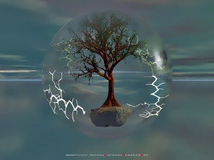 обоя календари, 3д-графика, дерево, молния, шар, calendar, 2020